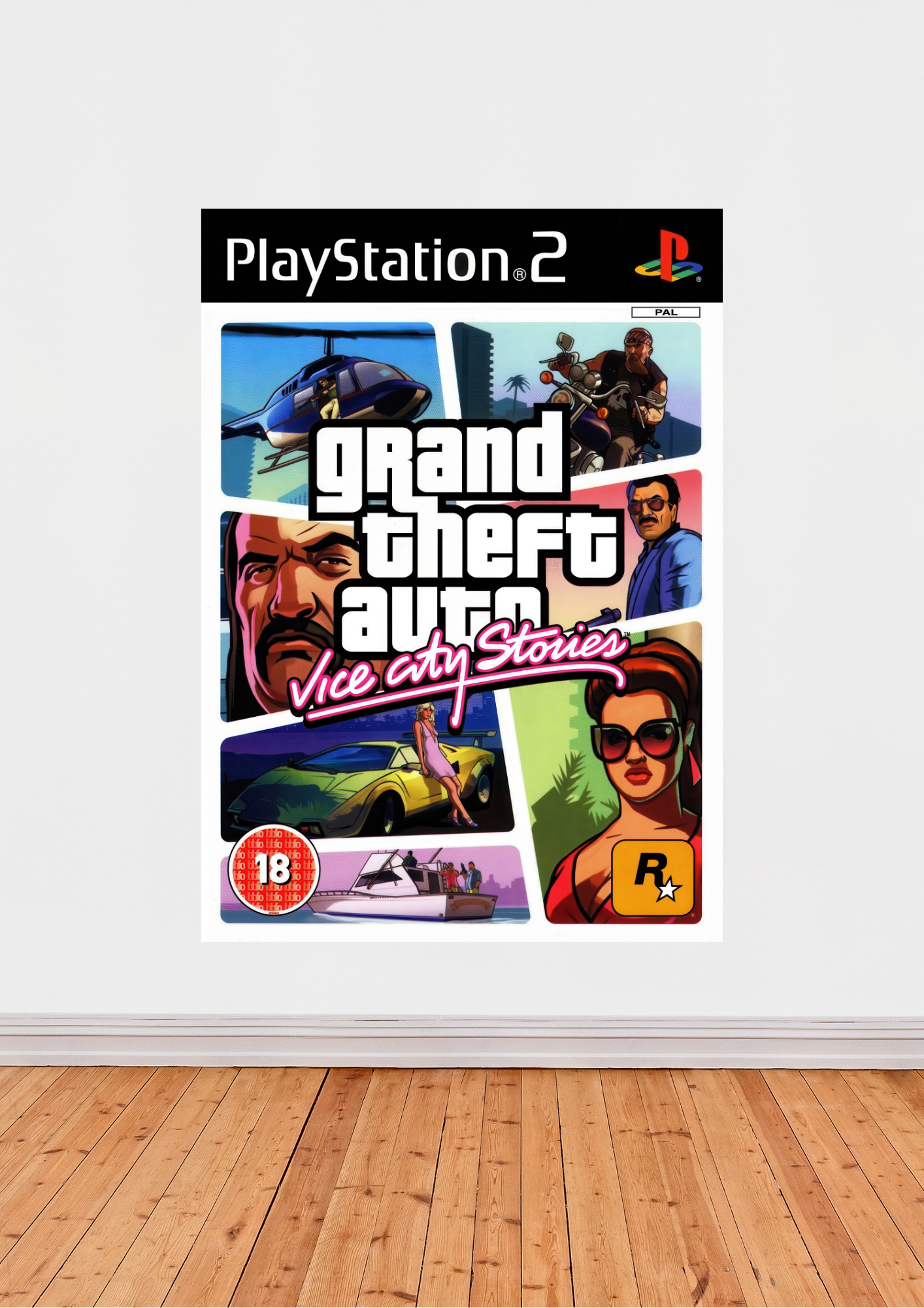 Exploration de l'Affiche GTA Vice City Stories PS2 au Style Rétro des Années 80