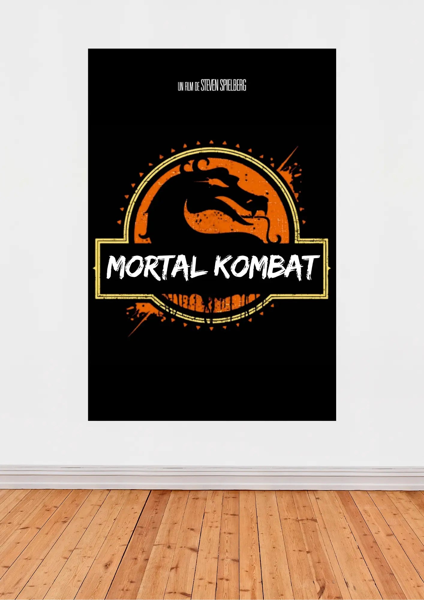 « Mortal Kombat » – Affiche mashup culte façon Jurassic Park (style vintage)