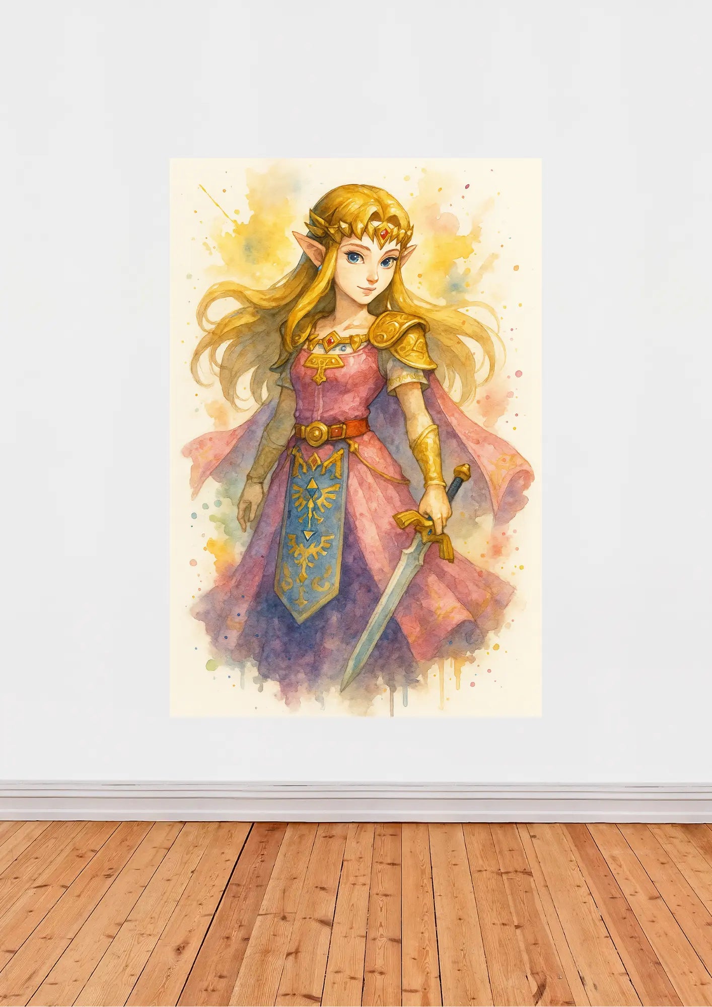 Affiche Zelda Aquarelle – Illustration fantasy inspirée du jeu culte