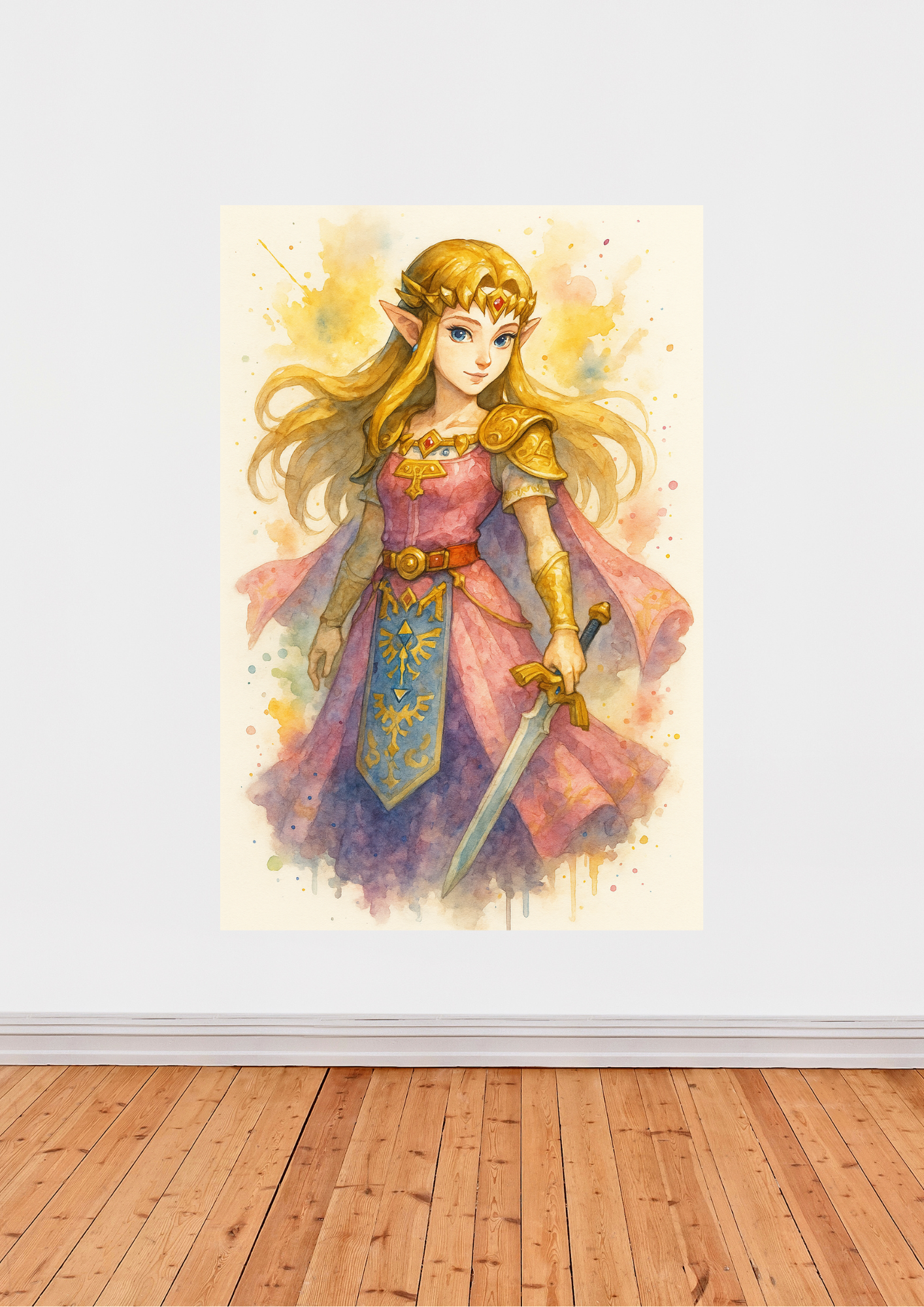 Affiche Zelda Aquarelle – Illustration fantasy inspirée du jeu culte