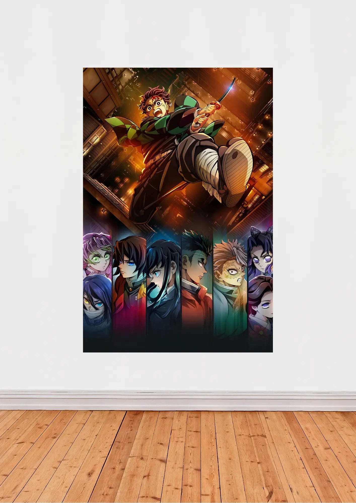 « Demon Slayer » – Affiche anime avec Tanjiro et les Piliers en combat