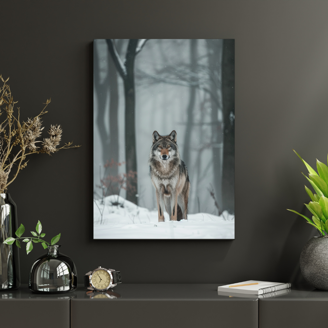 #75 Affiche murale Loup solitaire en forêt hivernale