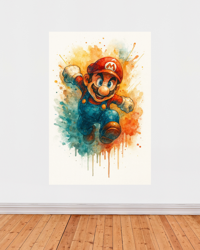 Affiche Mario Aquarelle – Art coloré jeu vidéo rétro