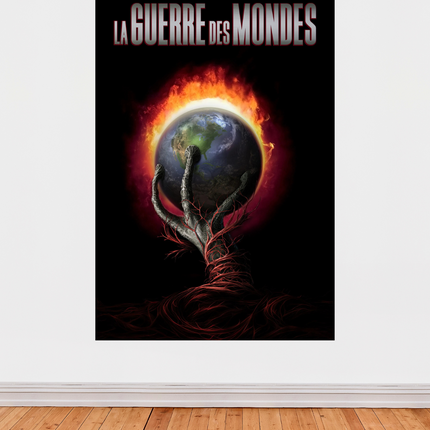 Affiche « La Guerre des Mondes » – Poster artistique planète en flammes