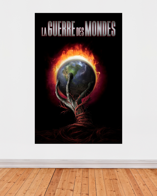 Affiche « La Guerre des Mondes » – Poster artistique planète en flammes
