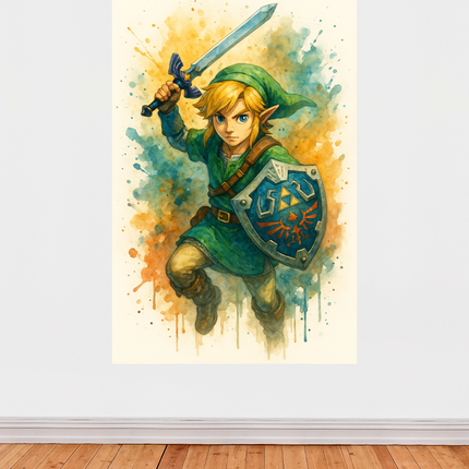 Affiche Link Aquarelle – Art épique inspiré de The Legend of Zelda