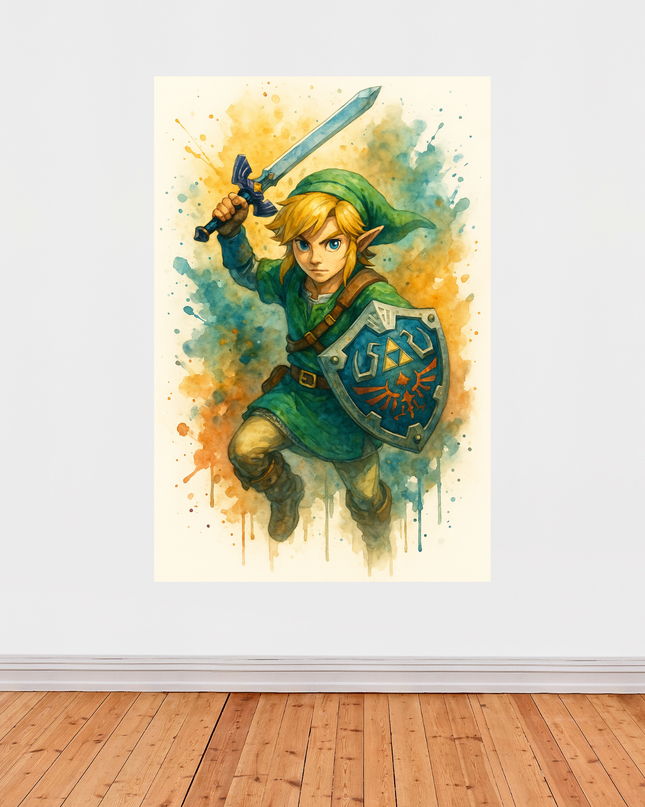 Affiche Link Aquarelle – Art épique inspiré de The Legend of Zelda