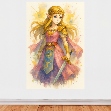 Affiche Zelda Aquarelle – Illustration fantasy inspirée du jeu culte