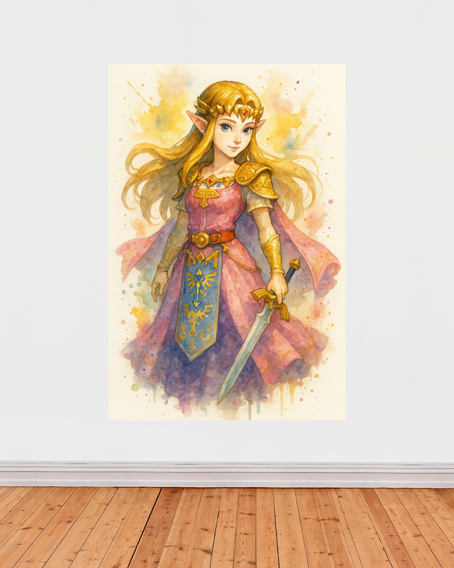 Affiche Zelda Aquarelle – Illustration fantasy inspirée du jeu culte