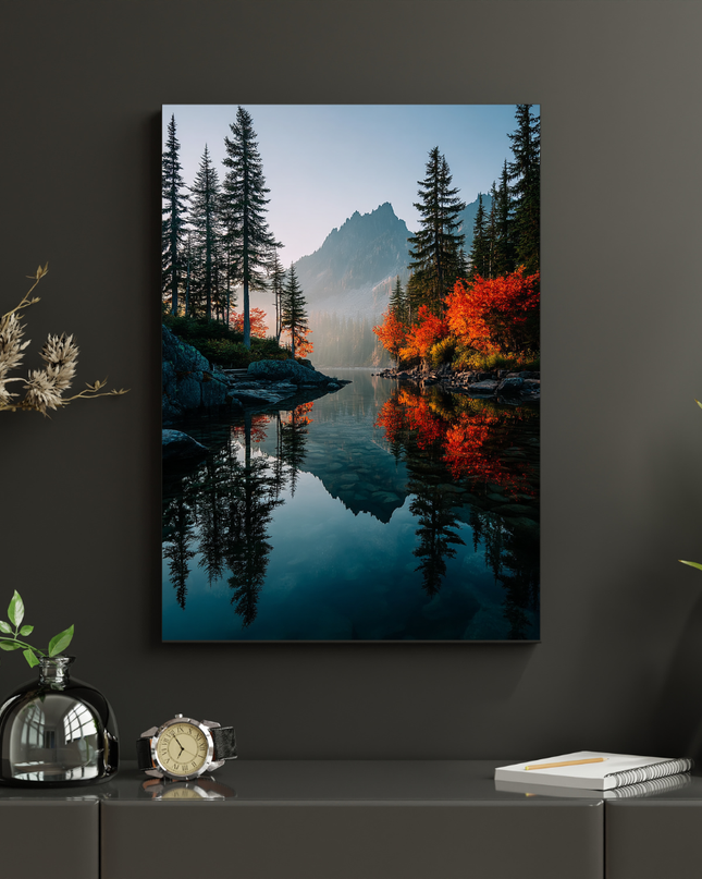 #183 Affiche murale Lac de montagne en automne – Poster paysage nature apaisant