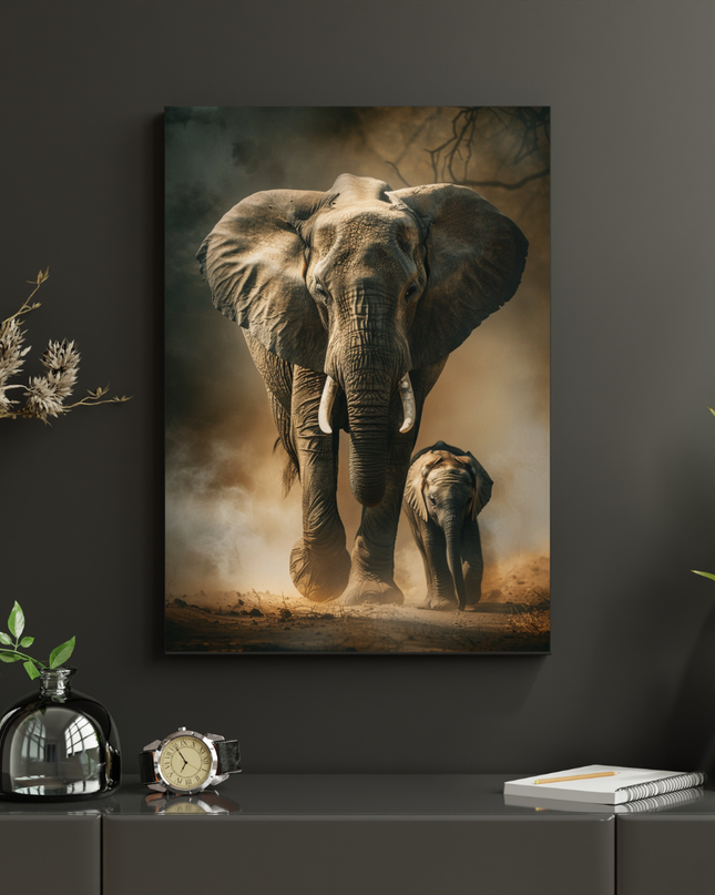 #83 Affiche murale Éléphant et son petit – force protectrice