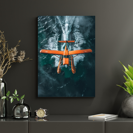 #32 Affiche avion orange vue aérienne sur l’eau