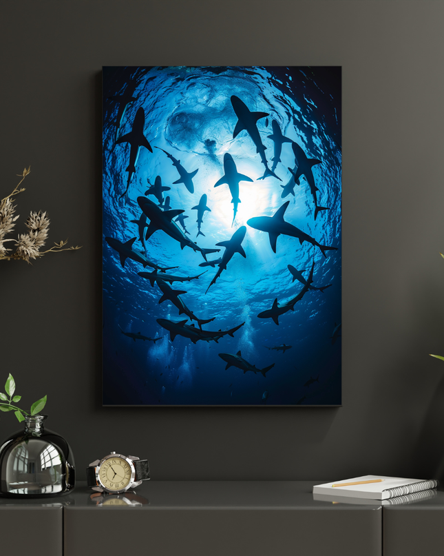 #144 Affiche Requins des Profondeurs – Poster marin immersif et mystérieux