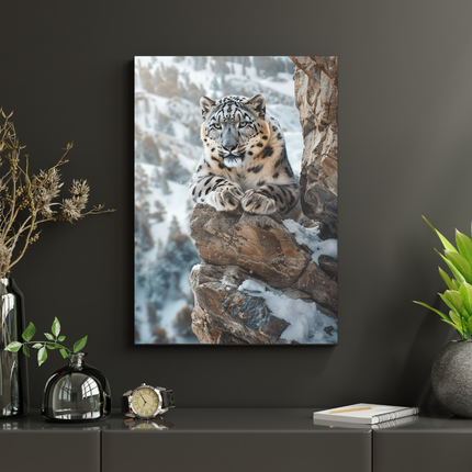 #164 Affiche Panthère des Neiges en Montagne – Poster Animal Sauvage & Sérénité