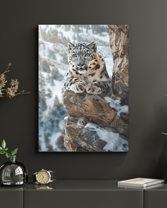 #164 Affiche Panthère des Neiges en Montagne – Poster Animal Sauvage & Sérénité