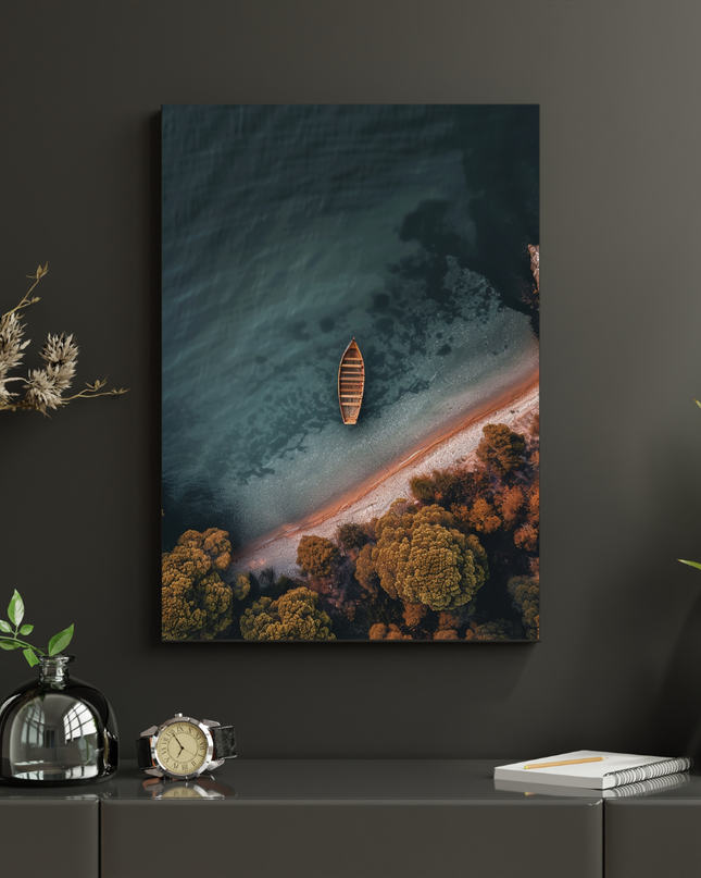 #145 Affiche Barque Vue du Ciel – Poster minimaliste et apaisant