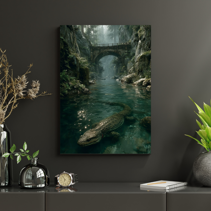 #174 Affiche murale Rivière sauvage et crocodile – Poster nature mystérieuse