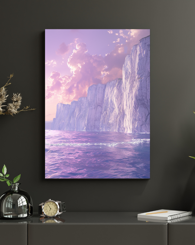 #113 Affiche murale falaises pastel et mer apaisante