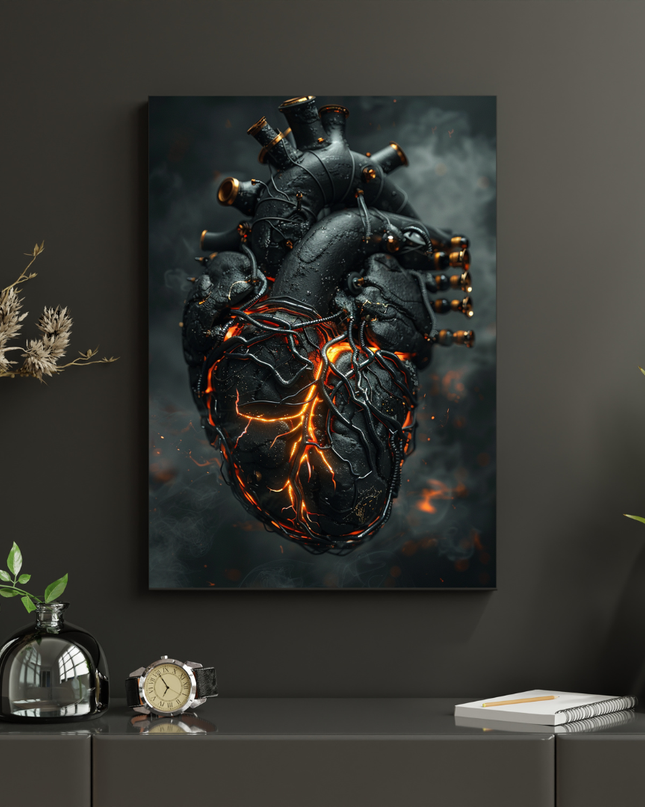#93 Affiche murale cœur anatomique incandescent – art sombre et intense