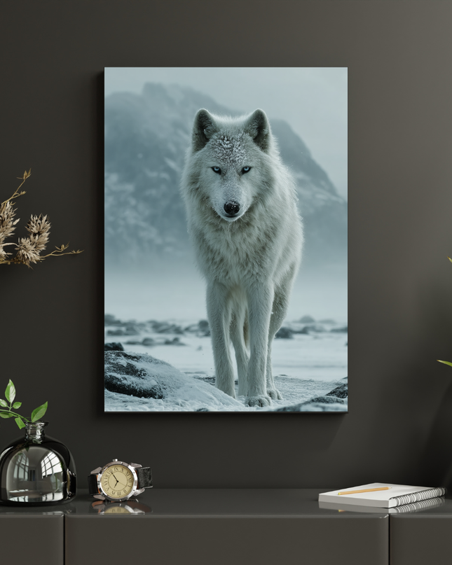 #33 Affiche loup blanc en paysage enneigé