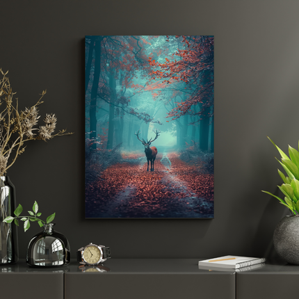 #73 Affiche murale Cerf majestueux en forêt brumeuse