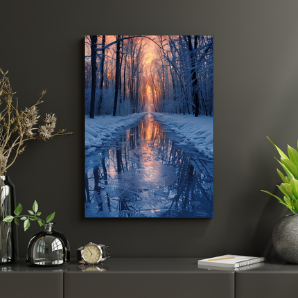 #111 Affiche murale forêt hivernale et reflet doré