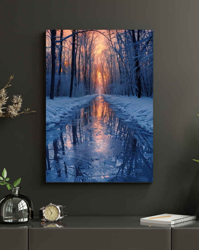 #111 Affiche murale forêt hivernale et reflet doré