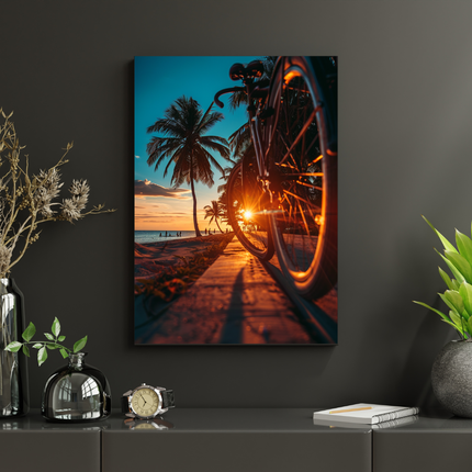 #85 Affiche murale Vélo au coucher du soleil – évasion tropicale