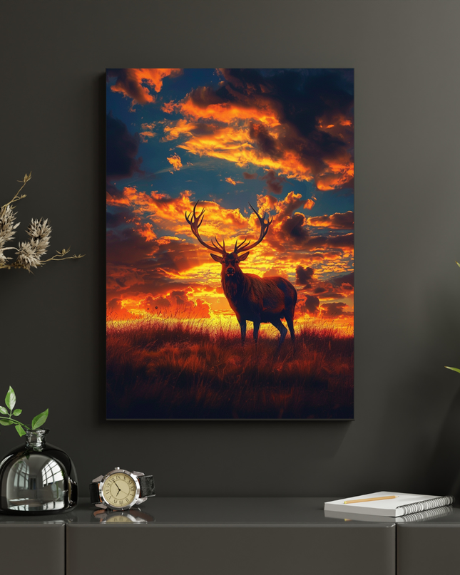 #135 Affiche Cerf au Crépuscule – Poster animalier puissant et chaleureux