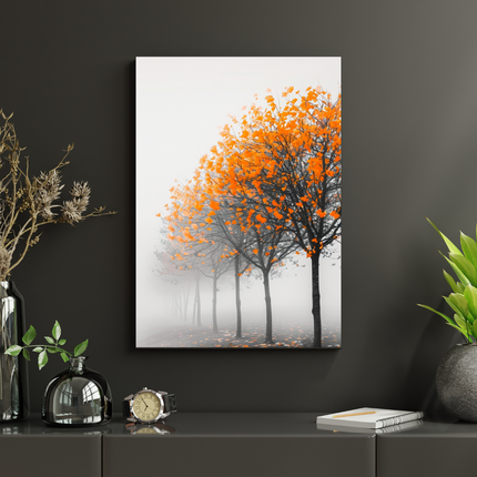 #114 Affiche murale allée d’arbres d’automne et brume poétique
