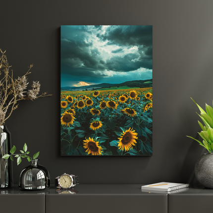 #74 Affiche murale Champ de tournesols sous ciel orageux