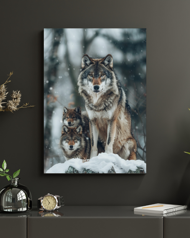 #147 Affiche Meute de Loups – Poster animalier sauvage et hivernal
