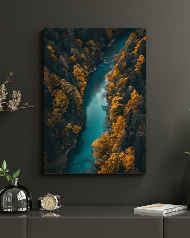 #64 Affiche murale Rivière turquoise en forêt d’automne