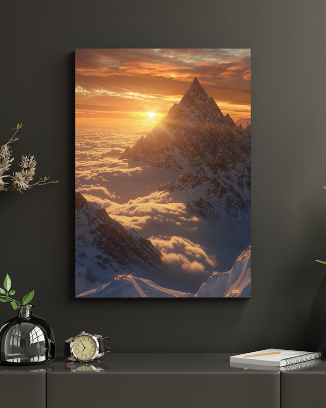 #125 Affiche Sommet Doré – Montagne Majestueuse au Lever du Soleil