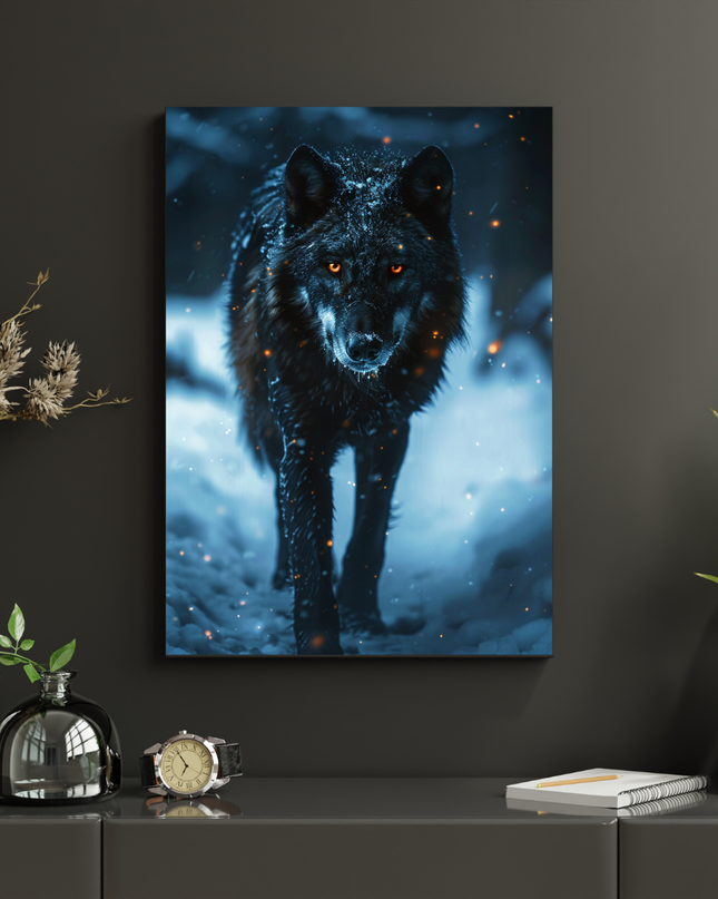 #94 Affiche murale loup noir aux yeux ardents – puissance et mystère