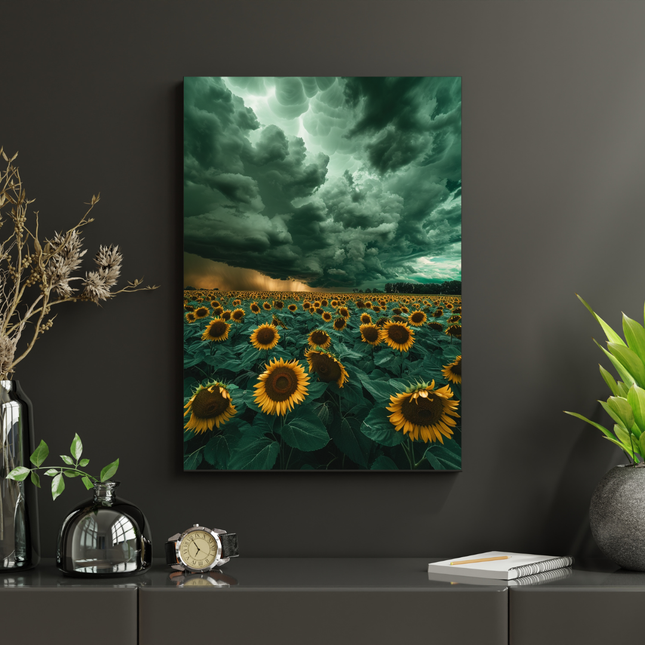 #201 Affiche murale tournesols – Champ doré sous ciel orageux