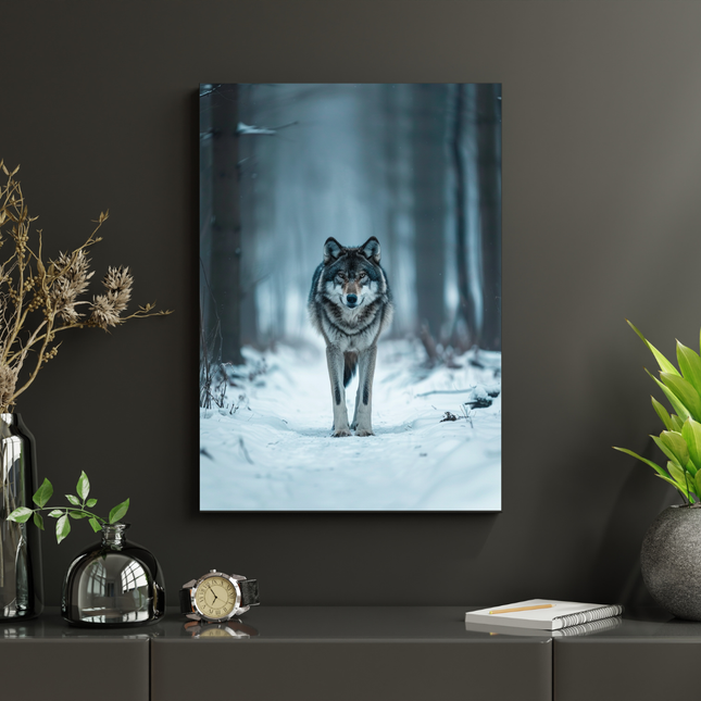 #202 Affiche murale loup – Silhouette sauvage en forêt enneigée