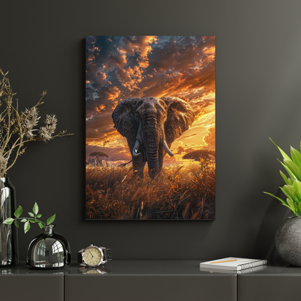 #126 Affiche Éléphant Sauvage – Majesté Africaine au Coucher du Soleil