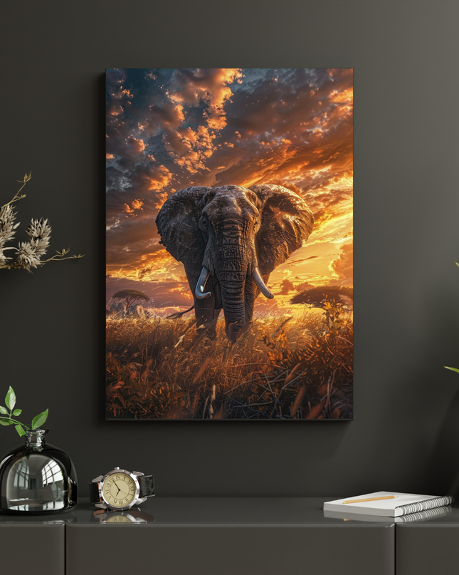 #126 Affiche Éléphant Sauvage – Majesté Africaine au Coucher du Soleil