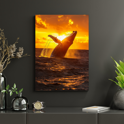 #105 Affiche murale baleine majestueuse au coucher du soleil