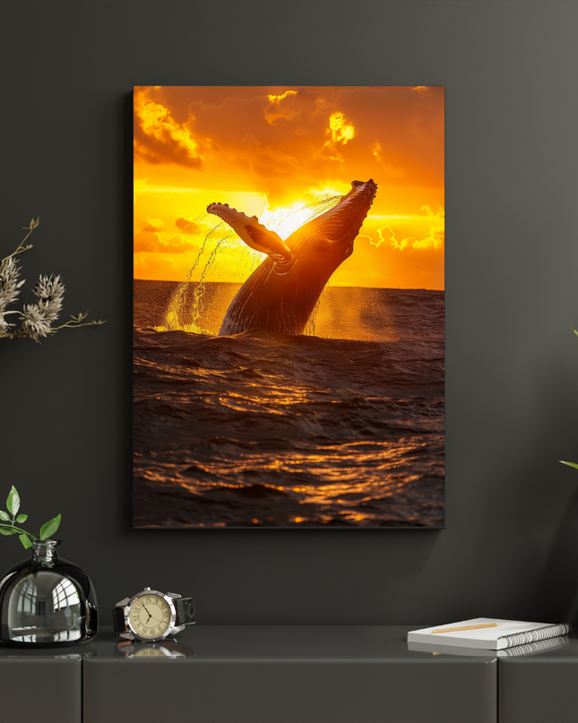 #105 Affiche murale baleine majestueuse au coucher du soleil