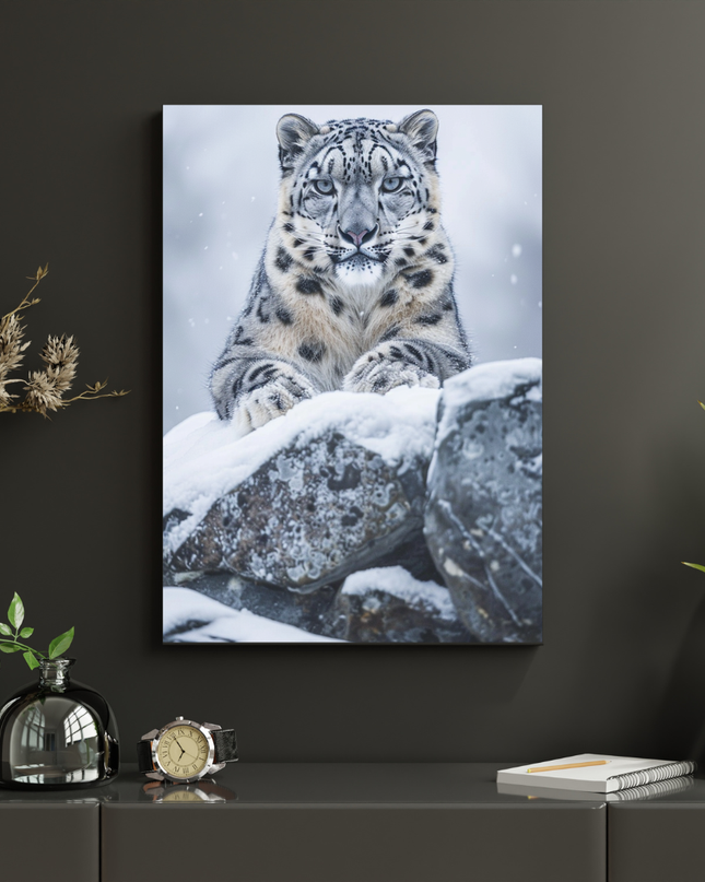 #115 Affiche murale léopard des neiges – Puissance et élégance hivernale