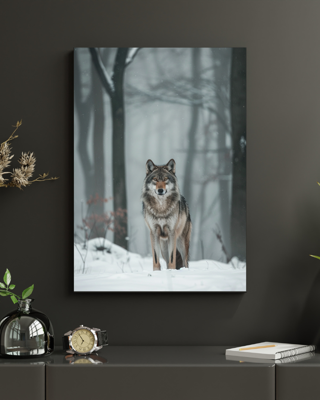 #75 Affiche murale Loup solitaire en forêt hivernale