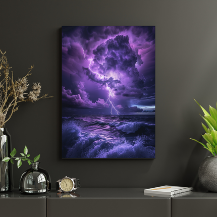 #106 Affiche murale tempête violette sur l’océan déchaîné