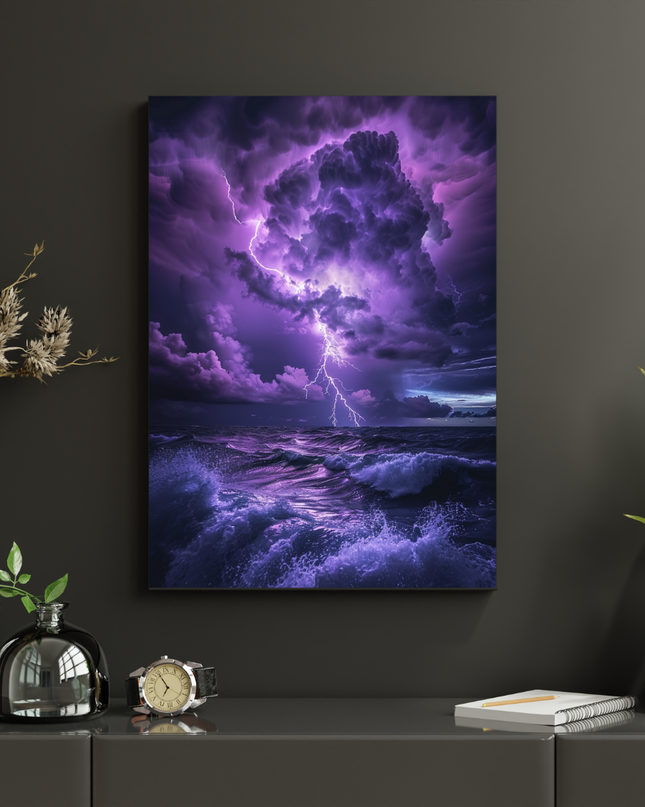 #106 Affiche murale tempête violette sur l’océan déchaîné
