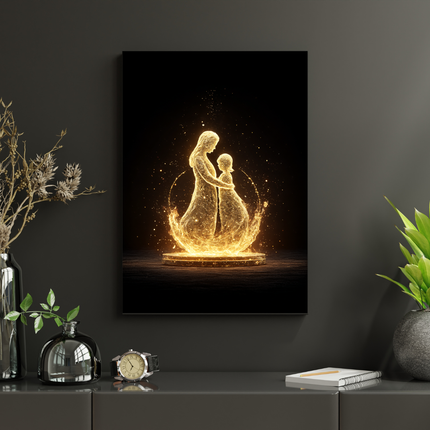 #177 Affiche murale Lien mère et enfant doré – Poster art lumineux émotionnel