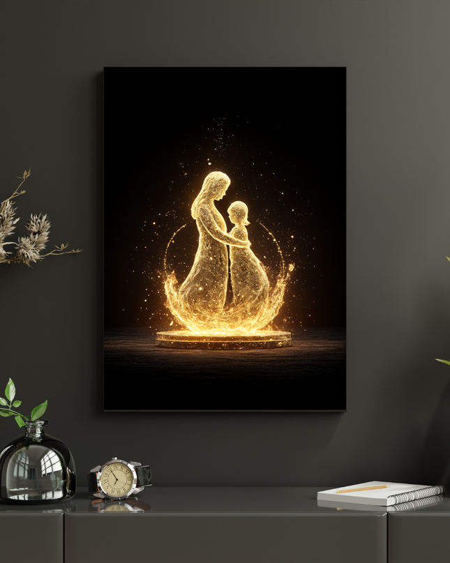 #177 Affiche murale Lien mère et enfant doré – Poster art lumineux émotionnel