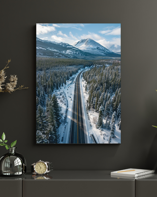 #143 Affiche Route des Montagnes – Poster paysage hivernal et évasion