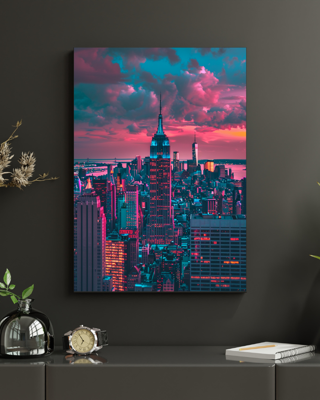 #77 Affiche murale Skyline urbaine aux néons du crépuscule