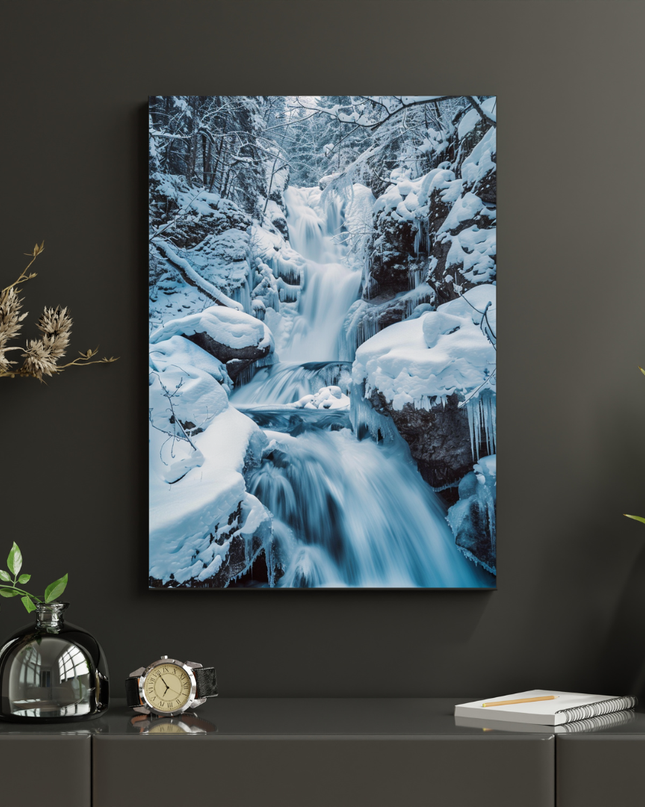 #168 Affiche Cascade Hivernale – Poster Paysage Nature & Fraîcheur